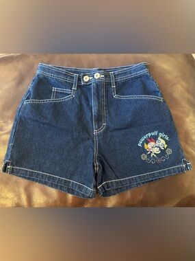 Vintage Y2k 2001 Powerpuff Girls Cartoon Embroidered Patch Jean Shorts - Size 14